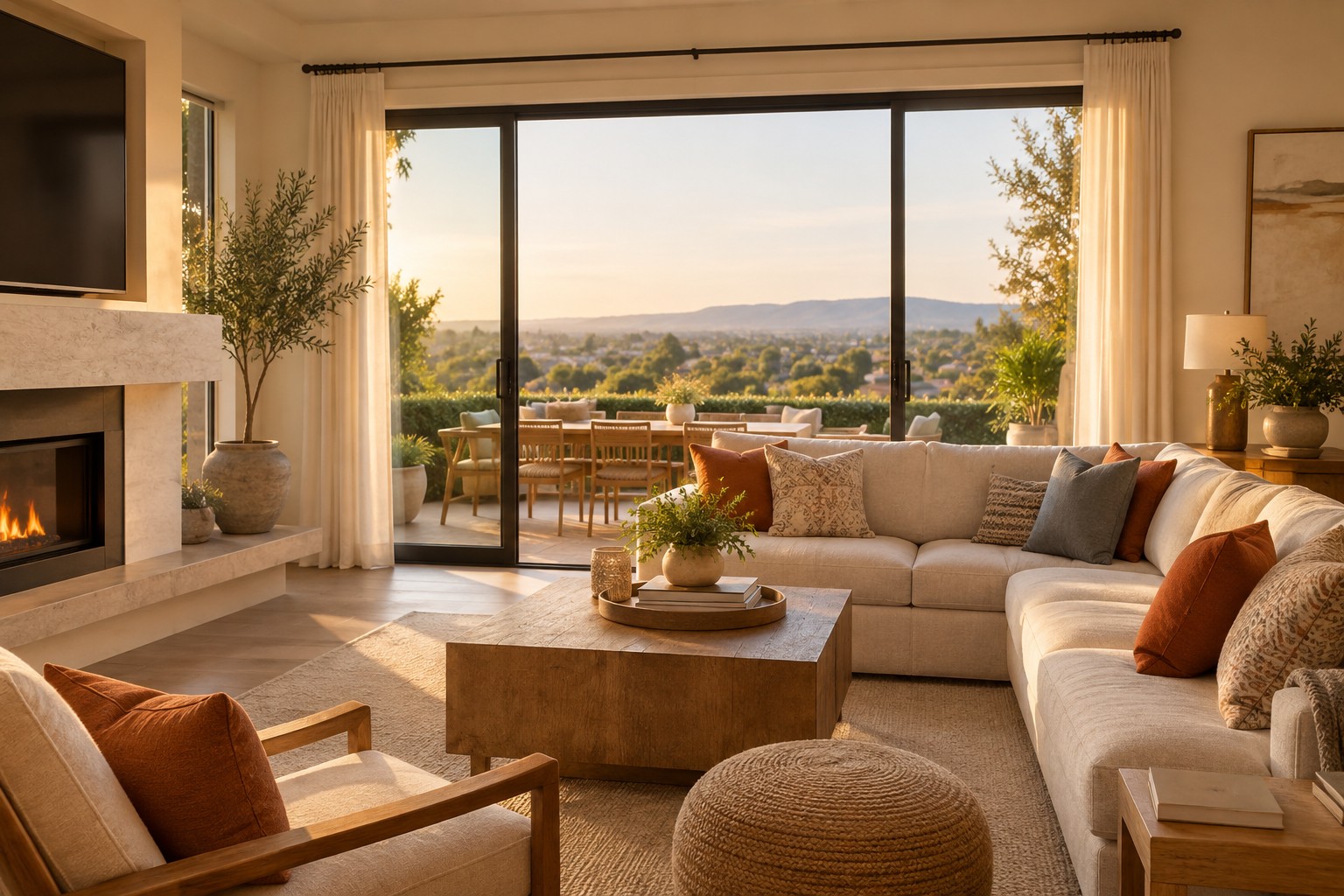 A cozy Orange County living room, illustrative